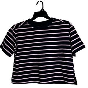 Free Assembly Preppy 90s Casual Nautical Navy Pink Striped Boxy Crop Tshirt XS